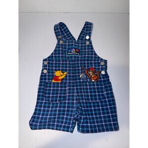 Vintage Winnie the Pooh Overalls Boys Size 3T Blue Plaid Tigger Fishing 2000s